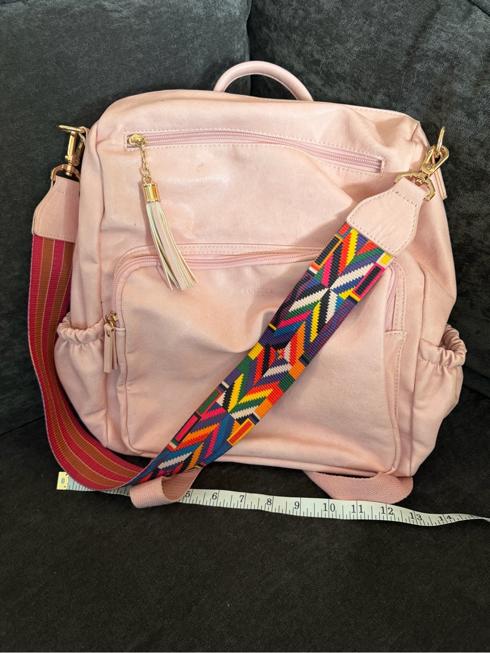 Women’s Pink Satchel Bag with Colorful Adjustable Strap